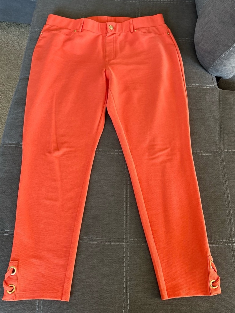 Michael Kors Coral Skinny Ponte Pants with Grommet Hem Detail. L